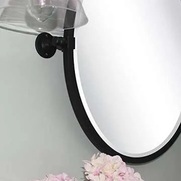 TEHOME 26'' Circle Pivot Bathroom Mirror in Matt Black Metal Frame Round Tilting Beveled Vanity Mirrors for Wall