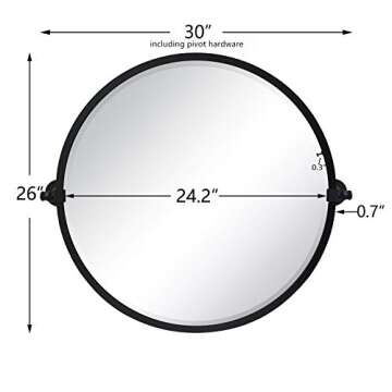 TEHOME 26'' Circle Pivot Bathroom Mirror in Matt Black Metal Frame Round Tilting Beveled Vanity Mirrors for Wall