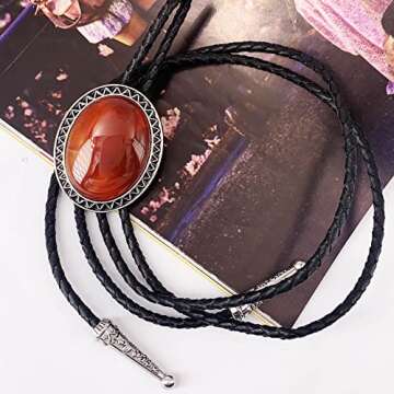 SELOVO Mens Bronze Rhinestone Western Bolo Tie in Genuine Leather