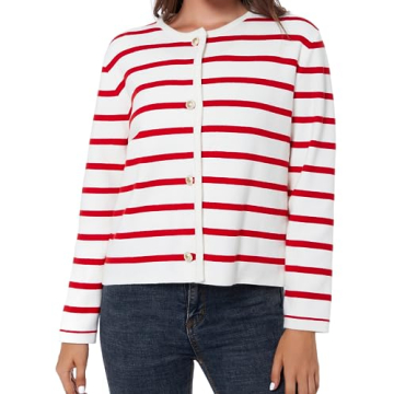 LATAHUO Women's Trendy Striped Cardigan Soft Knit Style