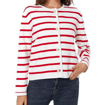 LATAHUO Women's Trendy Striped Cardigan Soft Knit Style