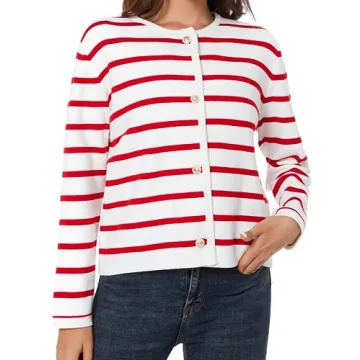 LATAHUO Women's Trendy Striped Cardigan Soft Knit Style
