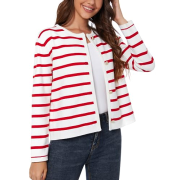 LATAHUO Women's Trendy Striped Cardigan Soft Knit Style