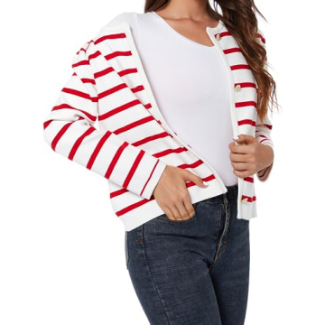 LATAHUO Women's Trendy Striped Cardigan Soft Knit Style