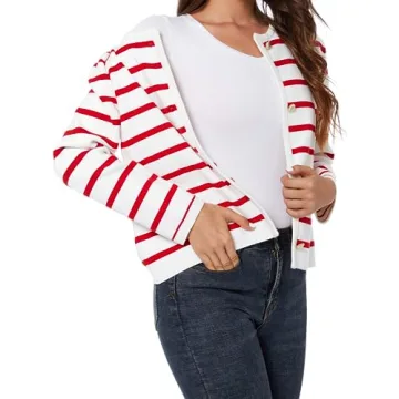 LATAHUO Women's Trendy Striped Cardigan Soft Knit Style