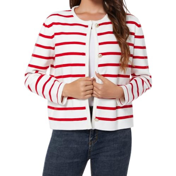 LATAHUO Women's Trendy Striped Cardigan Soft Knit Style