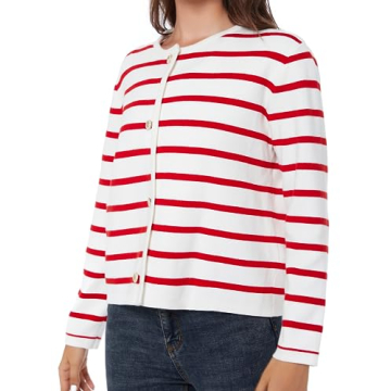 LATAHUO Women's Trendy Striped Cardigan Soft Knit Style