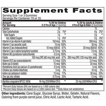 OLLY Kids Multivitamin + Probiotic Gummy, Vitamins A, C, D, E, B, Zinc, Probiotics, Chewable Supplement, Berry Flavor, 70 Count (3 Pack)