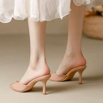 NEKGNL Women Patent Leather Open Toe Stiletto High Heel Peep Sandals Fashion Pointed Toe Slip-on Wedding Office Dress Slide Sandals Sexy Non-Slip Kitten Heel Sandals (Black,7)