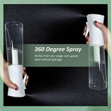 Spray Bottle 10oz- Continuous Ultra Fine 360 Degree Spraying Refillable Water Mister Big Size Plastic Empty Clear Sprayer for Hair Styling, Cleaning Solutions, Indoor Plants, Beauty, Skin Care (White)