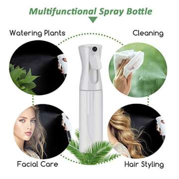 Spray Bottle 10oz- Continuous Ultra Fine 360 Degree Spraying Refillable Water Mister Big Size Plastic Empty Clear Sprayer for Hair Styling, Cleaning Solutions, Indoor Plants, Beauty, Skin Care (White)
