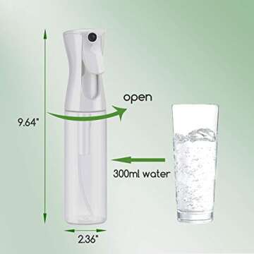 Spray Bottle 10oz- Continuous Ultra Fine 360 Degree Spraying Refillable Water Mister Big Size Plastic Empty Clear Sprayer for Hair Styling, Cleaning Solutions, Indoor Plants, Beauty, Skin Care (White)