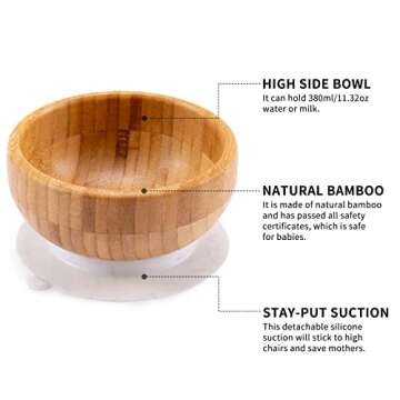 Baby Divided Bamboo Plates, Bowls with Suction and Matching Spoon Set, 3 Piece Feeding Supplies Set ...