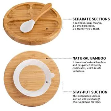 Baby Bamboo Plate and Bowl Set with Suction for Feeding