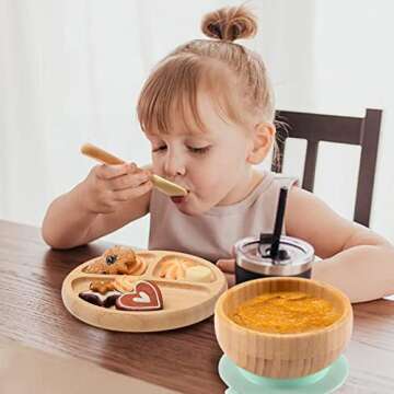 Baby Bamboo Plate and Bowl Set with Suction for Feeding