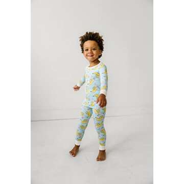 Little Sleepies Two-Piece Pajama Set for Baby Boys and Baby Girls, Viscose Derived from Bamboo Toddler and Kids Pajamas, Tee Pant 2-Piece Kids PJs Set, Snug Fit, Bananas, 12-18M