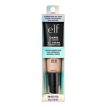 e.l.f. Camo CC Cream, SPF 30 Color-Correcting Medium-To-Full Coverage Face Foundation, Delivers An Airbrushed Finish, Vegan & Cruelty-Free, Fair 125 C