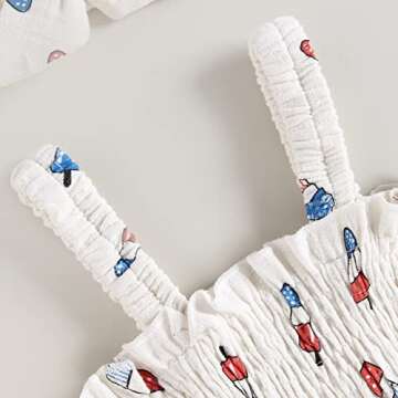 Bonangber 4th of July Baby Girl Outfits Popsicle Print Sleeveless Strap Onesie American Flag Romper Fourth of July Outfit(A-Milky White,6-12 Months)