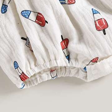 Bonangber 4th of July Baby Girl Outfits Popsicle Print Sleeveless Strap Onesie American Flag Romper Fourth of July Outfit(A-Milky White,6-12 Months)