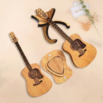 Heqxwl Wooden Guitar Pick Box with Engraved Picks