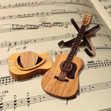 Heqxwl Wooden Guitar Pick Box with Engraved Picks