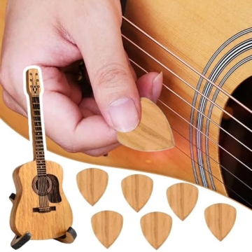 Heqxwl Wooden Guitar Pick Box with Engraved Picks