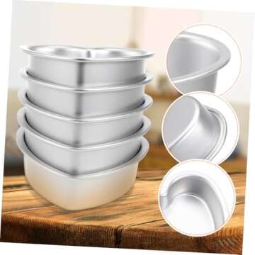 BESTonZON Heart Pan 5pcs Heart Cake heart shape cake pan heart shaped pizza pan 4 inch cake pan, Aluminum Heart Heart Cake Pan