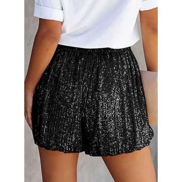 Dokotoo Shorts for Women Trendy 2023 Sequin Glitter High Rise Elastic Waist Straight Leg Casual Loos...