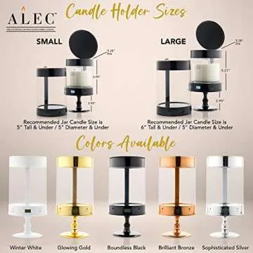 ALEC (Old Plastic Model) Clear Hurricane Automatic Candle Holder & Extinguisher with Rechargeable Timer Lid & Stand | Large Black Pillar & Votive Candle Holders for Home Centerpiece Table Decorations