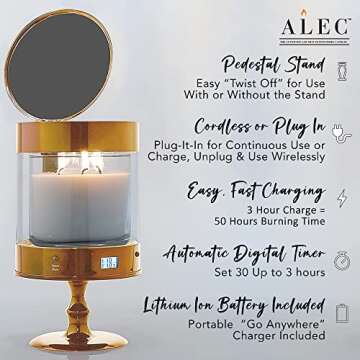 ALEC (Old Plastic Model) Clear Hurricane Automatic Candle Holder & Extinguisher with Rechargeable Timer Lid & Stand | Large Black Pillar & Votive Candle Holders for Home Centerpiece Table Decorations