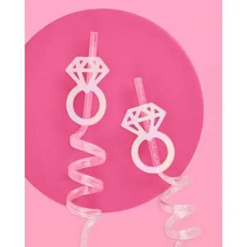xo, Fetti Bachelorette Decorations Reusable Ring Straw Set - 12 pc | Iridescent Engagement Decoratio...