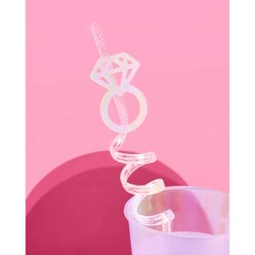 xo, Fetti Bachelorette Decorations Reusable Ring Straw Set - 12 pc | Iridescent Engagement Decorations, Diamond Ring Bridal Party, I Do Drinkware, Engaged Era Party Cute Supplies