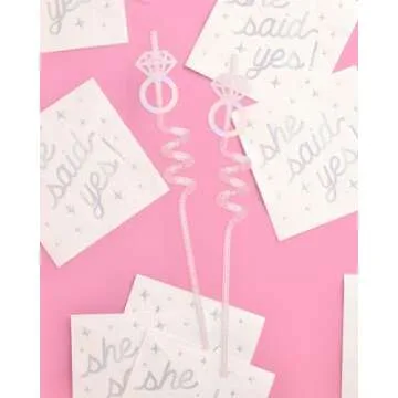 xo, Fetti Bachelorette Decorations Reusable Ring Straw Set - 12 pc | Iridescent Engagement Decorations, Diamond Ring Bridal Party, I Do Drinkware, Engaged Era Party Cute Supplies