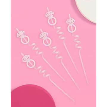 xo, Fetti Bachelorette Decorations Reusable Ring Straw Set - 12 pc | Iridescent Engagement Decorations, Diamond Ring Bridal Party, I Do Drinkware, Engaged Era Party Cute Supplies