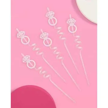 xo, Fetti Bachelorette Decorations Reusable Ring Straw Set - 12 pc | Iridescent Engagement Decorations, Diamond Ring Bridal Party, I Do Drinkware, Engaged Era Party Cute Supplies