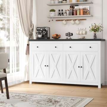 FOTOSOK Sideboard Buffet Cabinet with Storage, 55" Large Kitchen Storage Cabinet with 2 Drawers and ...