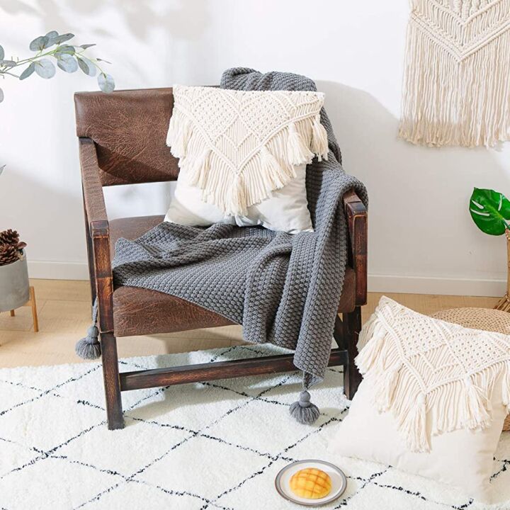 Boho Macrame Throw Pillow Covers Set, 17x17 inches