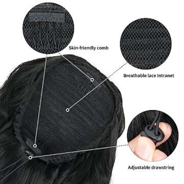 26 inch Black Ponytail Extension, Drawstring Ponytail for Women, Long Wavy Pony Tails Hair Extension...