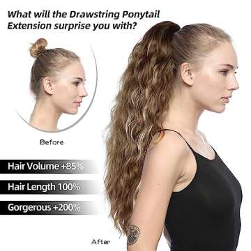 26 inch Black Ponytail Extension, Drawstring Ponytail for Women, Long Wavy Pony Tails Hair Extensions, Synthetic Hair Extensions Ponytail for Daily Use (Color: Black)