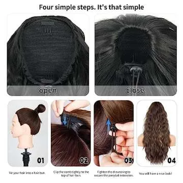 26 inch Black Ponytail Extension, Drawstring Ponytail for Women, Long Wavy Pony Tails Hair Extensions, Synthetic Hair Extensions Ponytail for Daily Use (Color: Black)