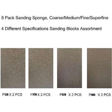 8 PCS Sanding Sponge Assortment, 2 PCS Each of 120 220 320 400 Grit -Coarse Medium Fine Hand Sanding...