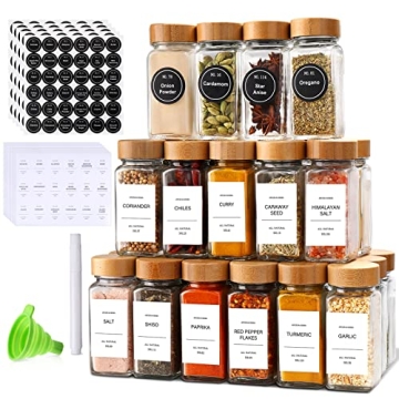 24Pcs Glass Spice Jars with Bamboo Lids - Elegant Kitchen Organizer