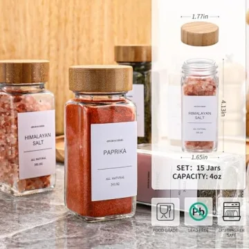 Glass Spice Jars with Bamboo Lids Kitchen Organizer Set