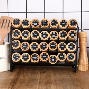 Glass Spice Jars with Bamboo Lids Kitchen Organizer Set