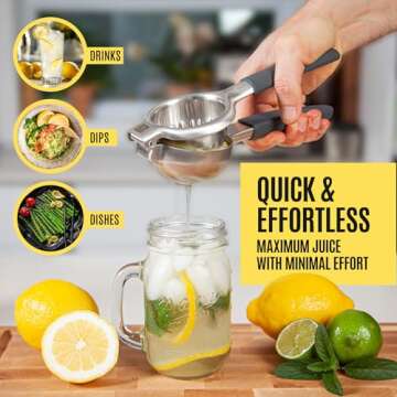Large Lemon Squeezer Stainless Steel Press - Non-Slip Grip, Heavy Duty Manual Design for Effortless ...