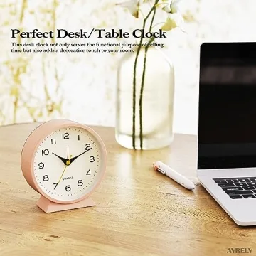 AYRELY® 4.5" Analog Alarm Clock,Small Retro Desk Clock Battery Operated,Slient Metal Table Clock with Light for Living Room Decor,Bedroom,Bedside,Shelf(Pink)
