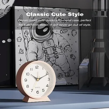 AYRELY® 4.5" Analog Alarm Clock,Small Retro Desk Clock Battery Operated,Slient Metal Table Clock with Light for Living Room Decor,Bedroom,Bedside,Shelf(Pink)