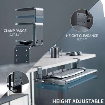 VIVO Large Height Adjustable Under Desk Keyboard Tray, C-clamp Mount System, 27(33 Including Clamps)...