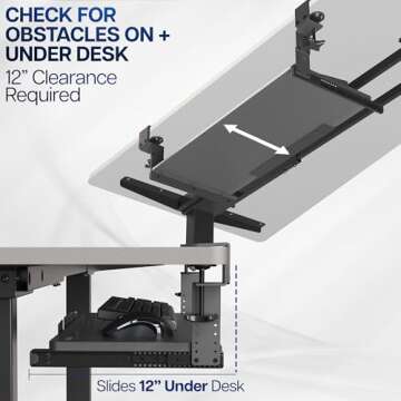 VIVO Large Height Adjustable Under Desk Keyboard Tray, C-clamp Mount System, 27(33 Including Clamps) x 11 inch Slide-Out Platform Computer Drawer for Typing, Black, MOUNT-KB05HB
