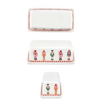 Bico Christmas Soldier Ceramic Butter Dish with Lid, Butter Keeper for Counter, Kitchen, Dishwasher Safe